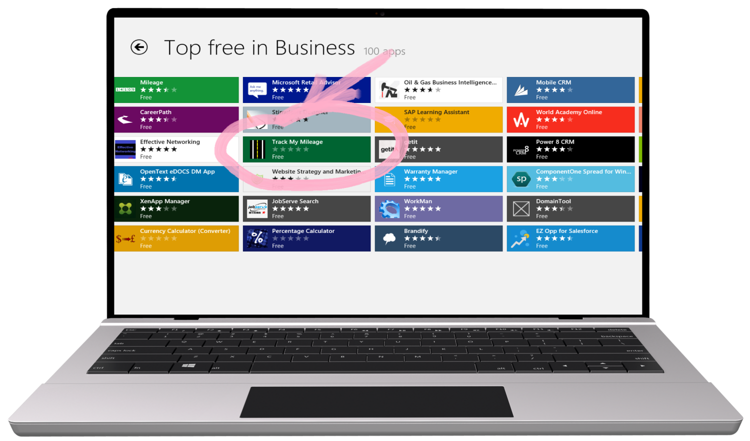 Top Free In Business Section of Windows Store