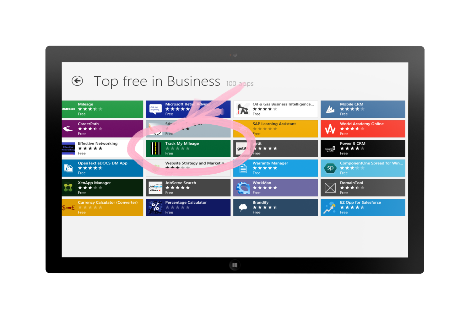 Top Free In Business Section of Windows Store